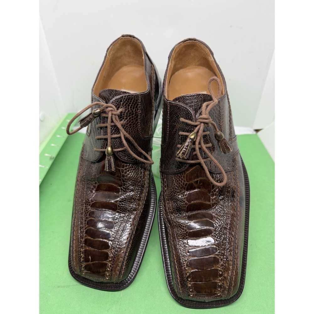 David Eden Mens Genuine Lizard Leather Derby Brown Dress Shoes 8.5 Luxury Spain
